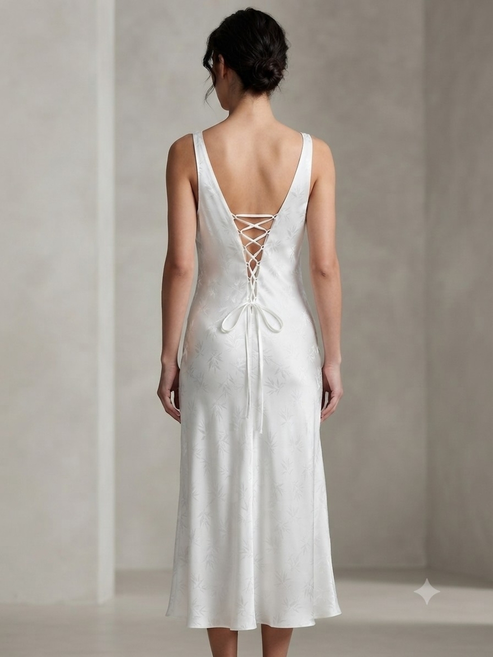 Blue Sky Backless White Lace-Up Slip Dress